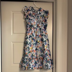 Janie and Jack White Floral Dress with Blue, Pink, Yellow and Green Accents